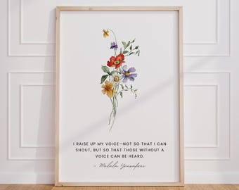 Malala Yousafzai Quote Floral Print: Inspirational Watercolor Art (Digital Download