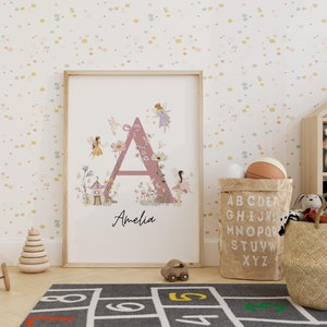 Personalized Fairy Initial Nursery Art: Watercolor Floral Name Sign (Digital Download)