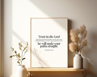 Proverbs 3:5-6 Scripture Print – Minimalist Christian Wall Art (Digital Download)