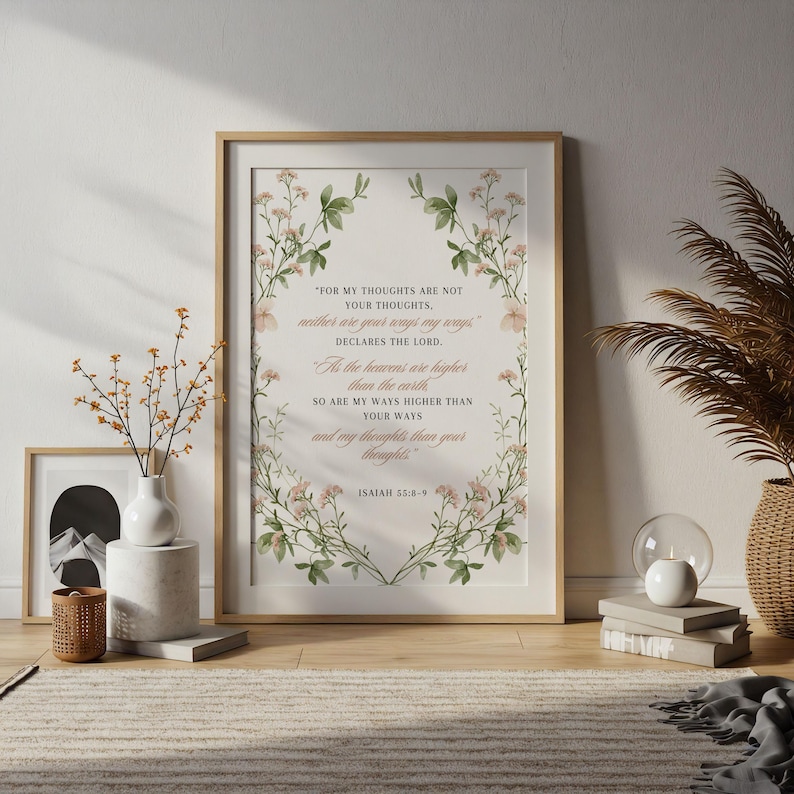 Script Isaiah Isaiah 55:8-9 Scripture Printable | Floral Bible Verse Wall Art ...