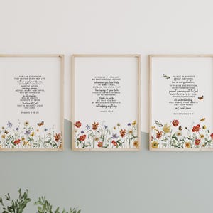 Christian Wall Art Bundle | Set of 3 Bible Verse Prints | Spring Bloom Bible Verse Wall Art | Christian Home Decor | Scripture Wall Art