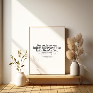 2 Corinthians 7:10 | Christian Printable Wall Art | Encouragement Bible Verse | Minimal Scripture Wall Art
