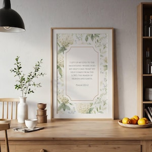 Psalm 121:1-2 Print | Botanical Hydrangea Scripture Wall Art (Digital Download)