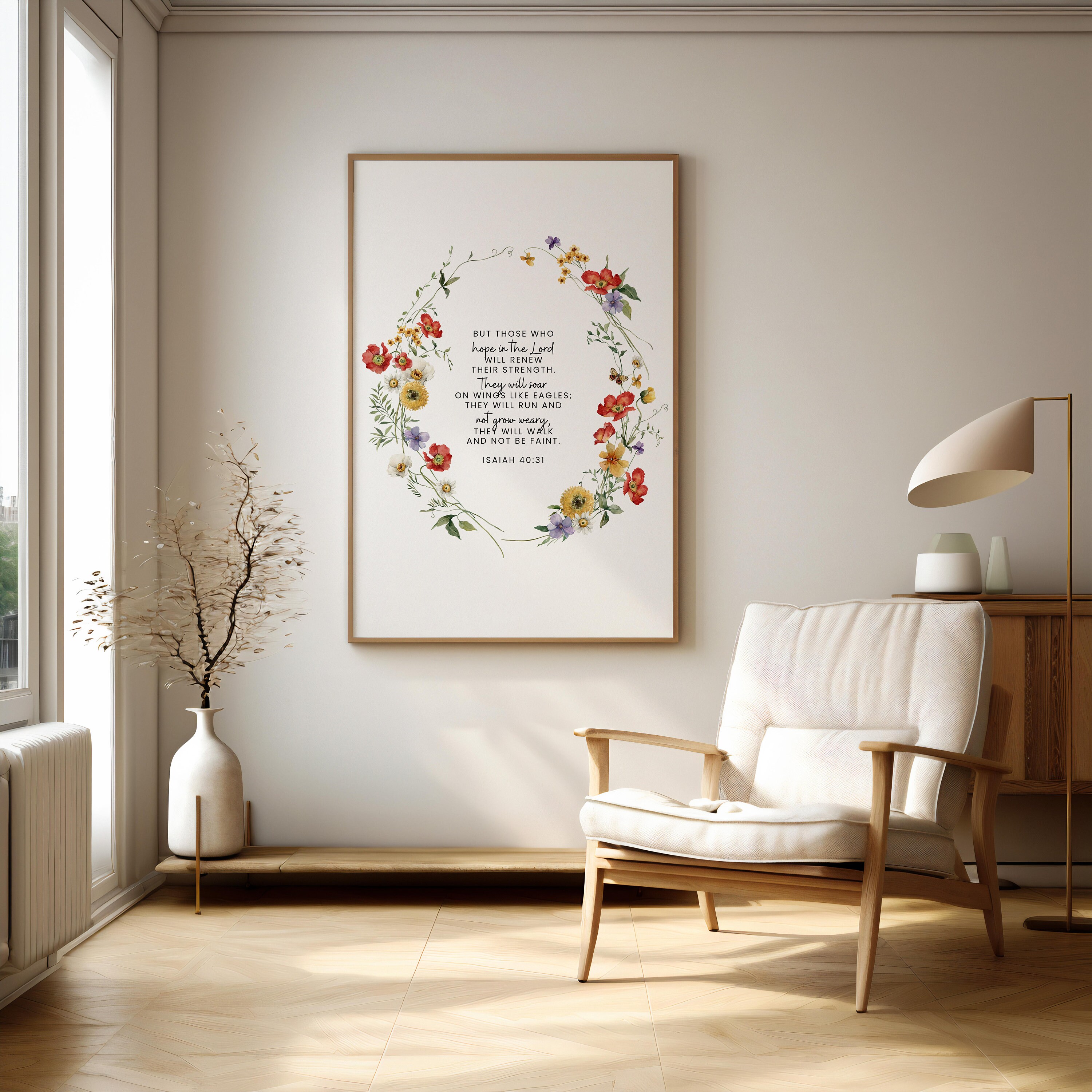 Isaiah 40:31 Floral Bible Verse Print | Christian Wall Art (digital ...