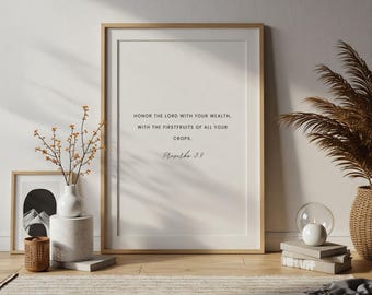 Proverbs 3:9 Scripture Print, Minimalist Christian Wall Art (Digital Download)