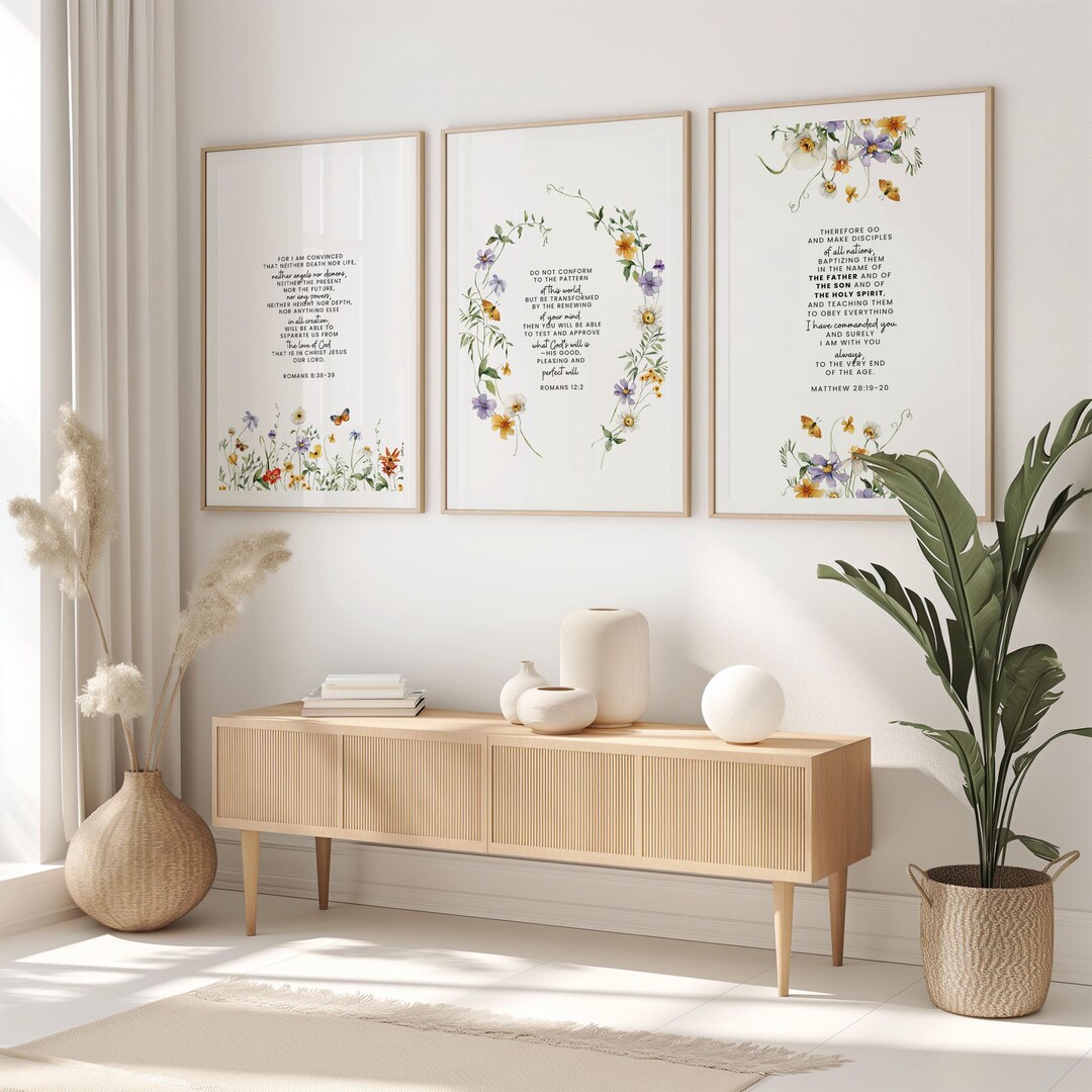 Bible Verse Prints Set | Floral Christian Wall Art (digital Download ...