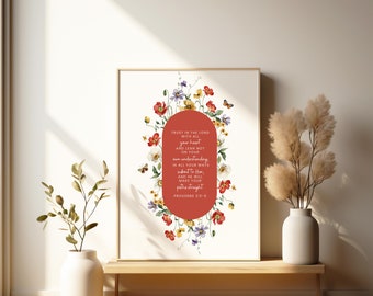 Proverbs 3:5-6 Floral Bible Verse Print (Digital Download)