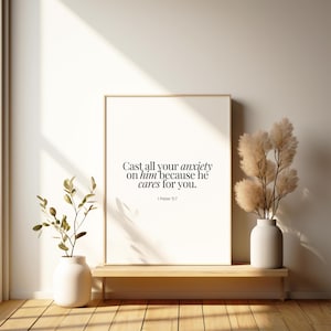 1 Peter 5:7 | Christian Printable Wall Art | Encouragement Bible Verse | Minimal Scripture Wall Art