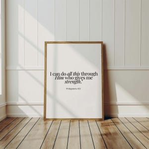 Philippians 4:13 | Christian Printable Wall Art | Encouragement Bible Verse | Minimal Scripture Wall Art