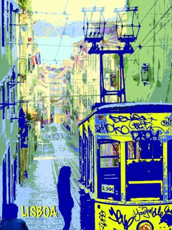 Poster/Affiche Les Paysages de Voyages, Lisbonne | Lisboa Au Portugal, Tramway Funiculaire Emblèmati