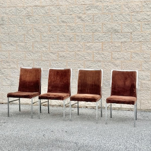 Set of Four Vintage 1980s Postmodern Upholstered Dining Chairs With Chrome Base