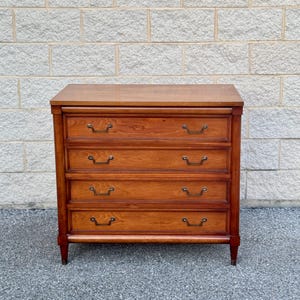 Vintage Cherry Wood 4-Drawer Dresser With Brass Hardware