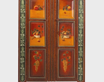 Late 20th Century Decorative Painted Two Door Cupboard With Fruit Panels and Foliate Motifs