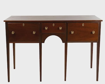 Late 20th Century Hepplewhite Style Mahogany Sideboard With Brass Hardware and Tapered Legs