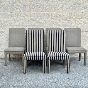 Set of Six Postmodern Upholstered Striped Dining Chairs