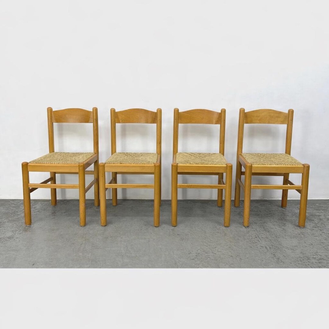 A Set of Four Vintage Rush Seat Dining Chairs - Etsy