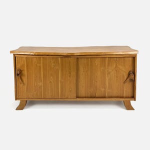 Rustic Live Edge Wood Sideboard With Sliding Doors and Shelves