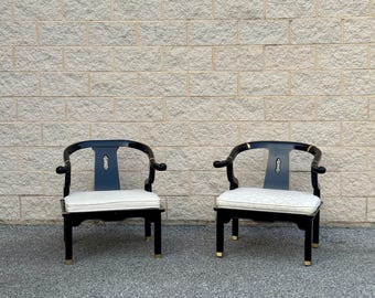 1960s James Mont Style Asian Chinoiserie Ming Horseshoe Chair by