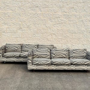 Late 20th-Century Tuxedo Sofas With Abstract Upholstery - Set of 2