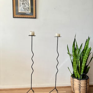 Vintage zig zag wrought iron floor candleholders - 1 available