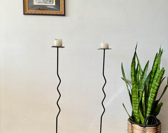 Vintage zig zag wrought iron floor candleholders - 1 available