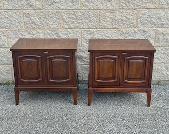 A Pair of Mid Century Modern Walnut Nightstands