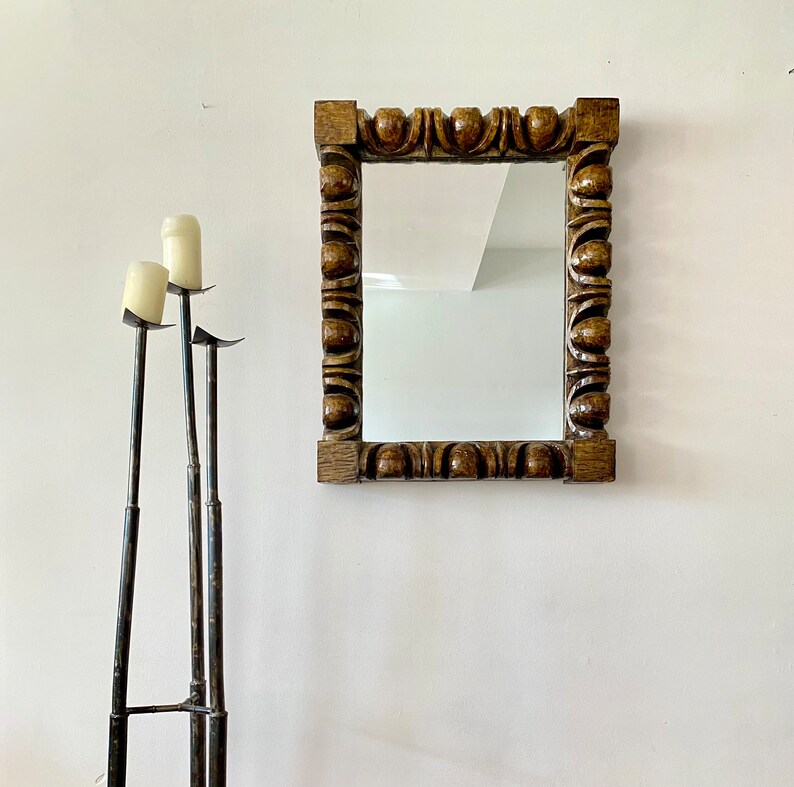 Vintage Brutalist Style Faux Wood Carved Wall Mirror Etsy