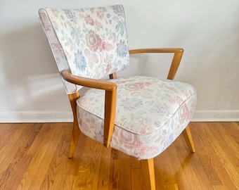 Vintage Mid Century Modern Armchair With  Floral Upholstery