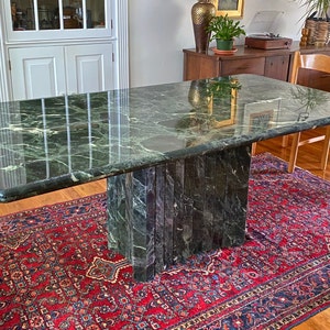Large 1970s Italian Green Verde Marble Stone Rectangular Pedestal Dining Table or Conference Table