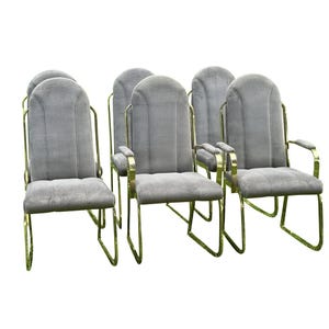 Set of Six Postmodern Dining Chairs, 6 Vintage Hollywood Regency Brass Upholstered Dining Chairs