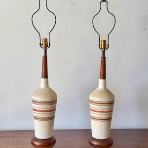 Pair of Mid-Century Modern Textured Striped Lamps