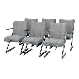 1980s Postmodern Upholstered Cantilever Chairs With Chrome Finish - Set of 6