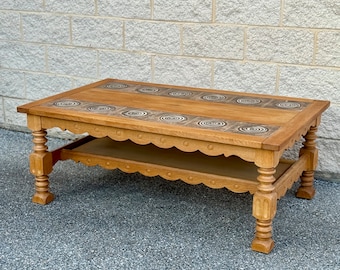 Large Vintage Danish Oak Tile Top Coffee Table