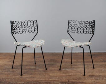 Pair of Wrought Iron Grenada Chairs in style of Arthur Umanoff