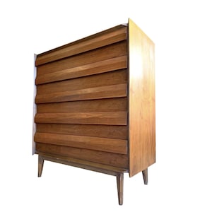 Vintage Mid-Century Modern Sculptural Walnut Highboy Dresser by Lane