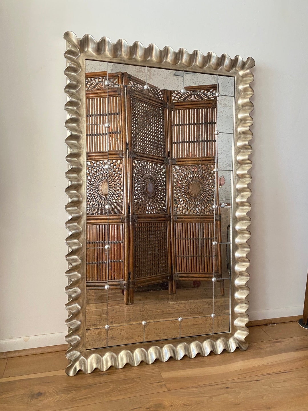 Large Vintage Floor or Wall Mirror With Swirled Edges Etsy