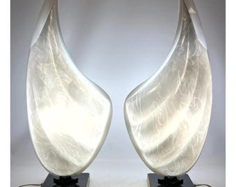 Two-Tone Rougier Clam Shell Acrylic Table Lamps - A Pair
