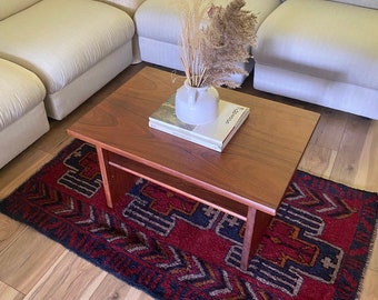 Vintage Small Oak Coffee Table, Mcm Wooden Cocktail Table