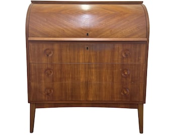 Mid-Century Swedish Modern Teak Roll Top Desk With Fitted Compartment