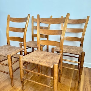 Set of Four Ladder Back Dining Chairs With Splint Seats