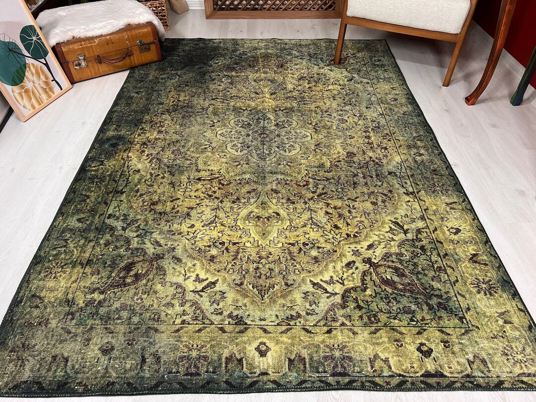 Traditional Green Rug Vintage Style Throw Rug Boho Tribal Etsy