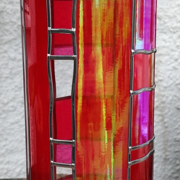 Shimmering Gold a Hand Leaded Stained Glass Flower Vase: Art Deco design 30cm Tall Vase