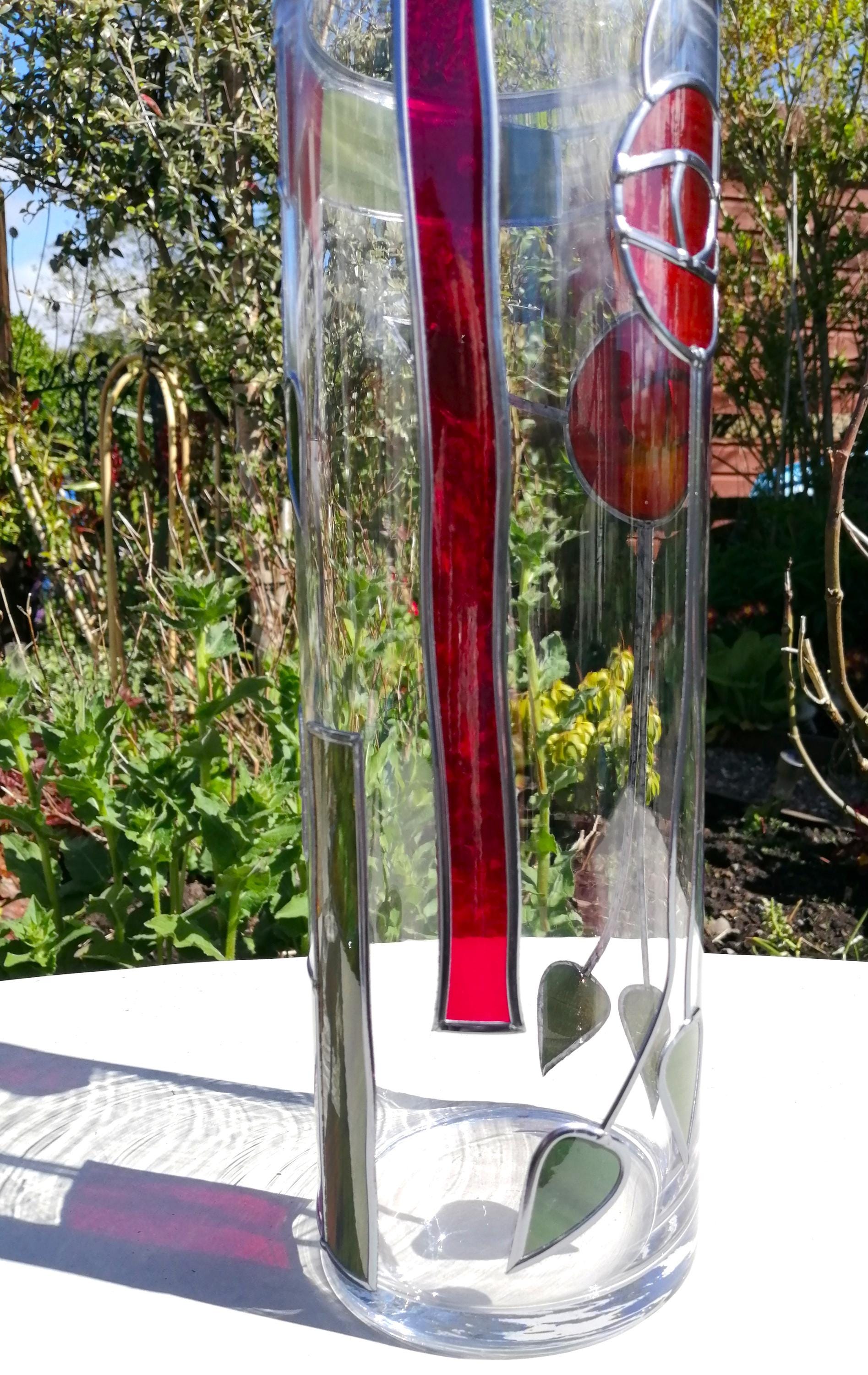 Mackintosh Ruby Reds Stained Glass Effect Flower Vase With a Hand ...