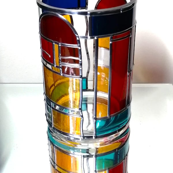 Timeless Jewel is a Stained Glass Effect Flower Vase. Vibrant Art Deco Hand-Leaded Design