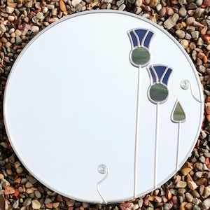 Thistle Stained Glass Effect Wall Mirror with a Hand Leaded Art Deco Design