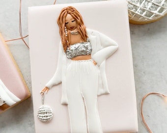 NYE White Pant Suit Royal Icing Template