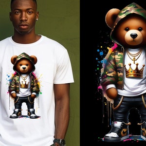 Teddybär für dtf png, png Designs für Shirt, hiphop png, für Sublimation, Shirt-Designs, Tarnung, T-Shirt-Designs, Farbspritzer-Design