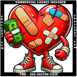 Heartless Broken Heart Counting Money Cash Bandage Eyes Ripped Rich Hustling No Love Scar Face Trap Hustle Quote Tattoo Art Logo PNG SVG