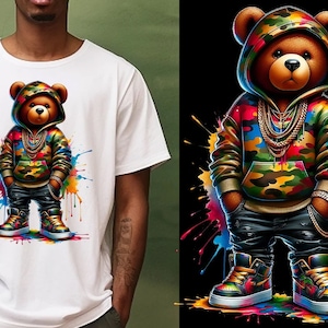 Orsetto di peluche per dtf, disegni tie dye per maglietta, png hiphop, per sublimazione, disegni per maglietta, mimetico, disegni per t-shirt, disegno di schizzi di vernice