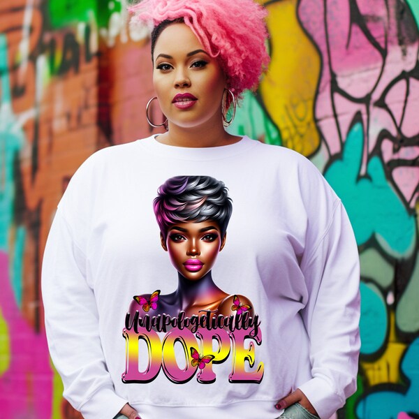 Unapologetically Dope Pixie Cut PNG, African American png, Black Women PNG, Butterflies, Black Women Empowerment Clipart, Sublimation